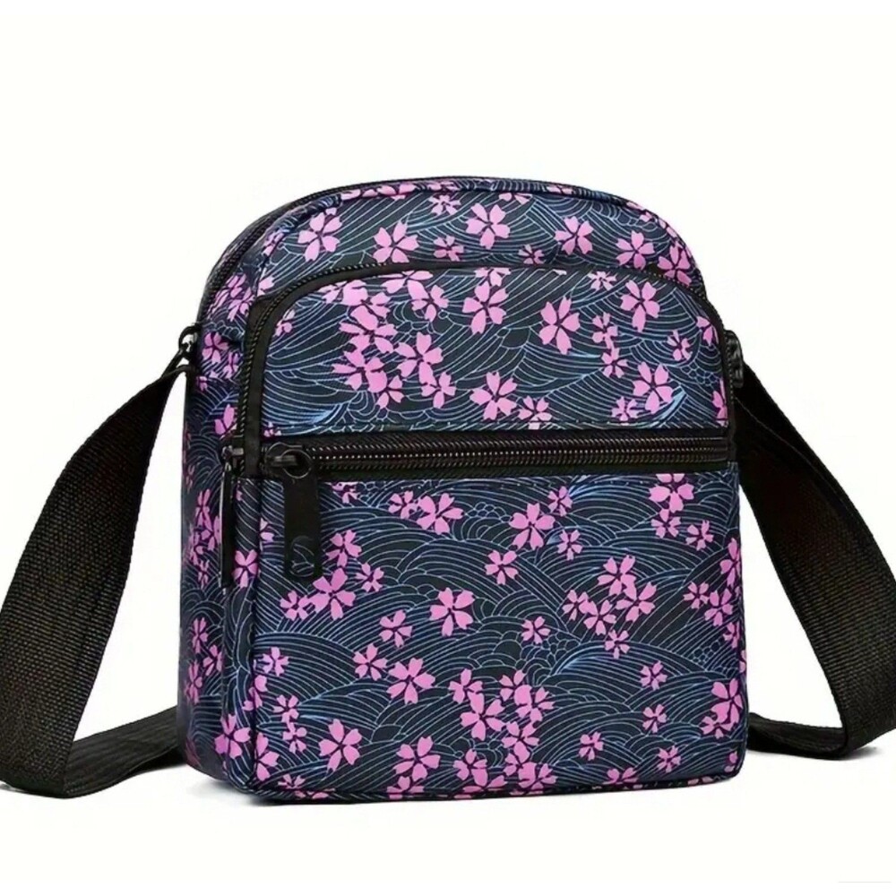 Floral‎ Wave Crossbody Bag Pink Cherry Blossom Pattern Small Shoulder Purse